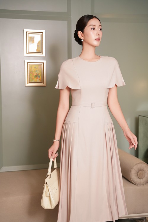 Sixdo Light Pink Woven Flared Dress